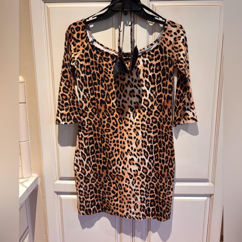 Halloween Forever 21 Cheetah Animal Print Dress size L and Cheetah ear headband